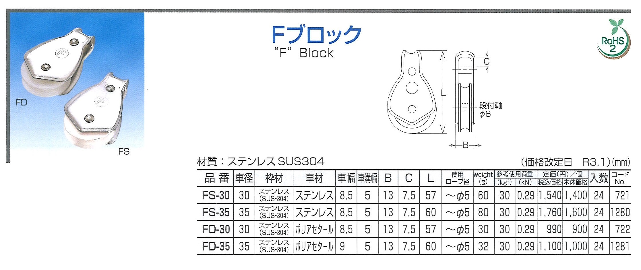 MM　ステンレス金物　サンマブロック　滑車他