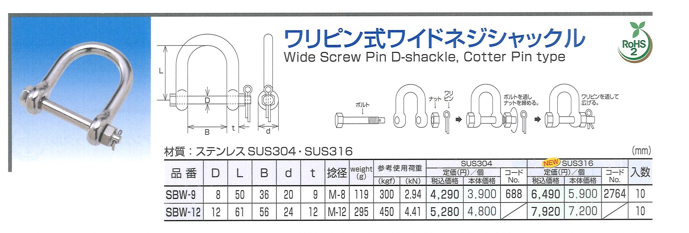 MM　ステンレス金物　ワイドネジシャックル他